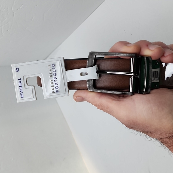 PERRY ELLIS POTFOLIO MEN'S REVERSIBLE BELT, BLACK & BROWN, SIZE 42 - Picture 7 of 10